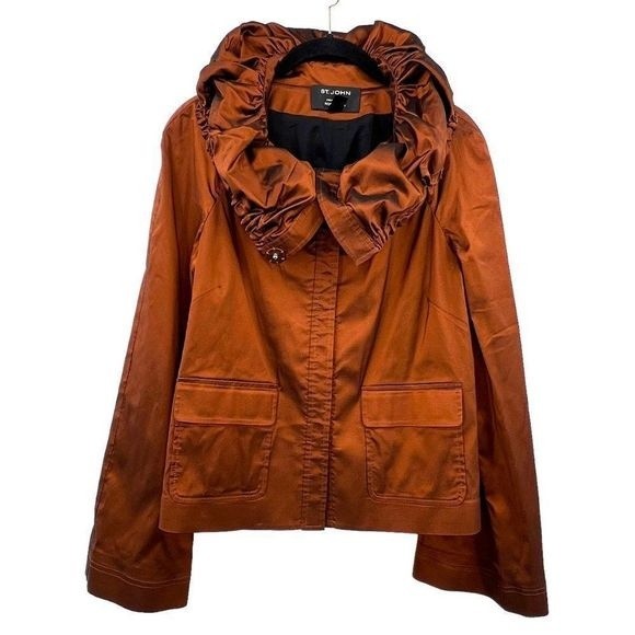 St. John Nordstrom Copper Taffeta Evening Jacket Statement Stand Collar Size M - Picture 1 of 9